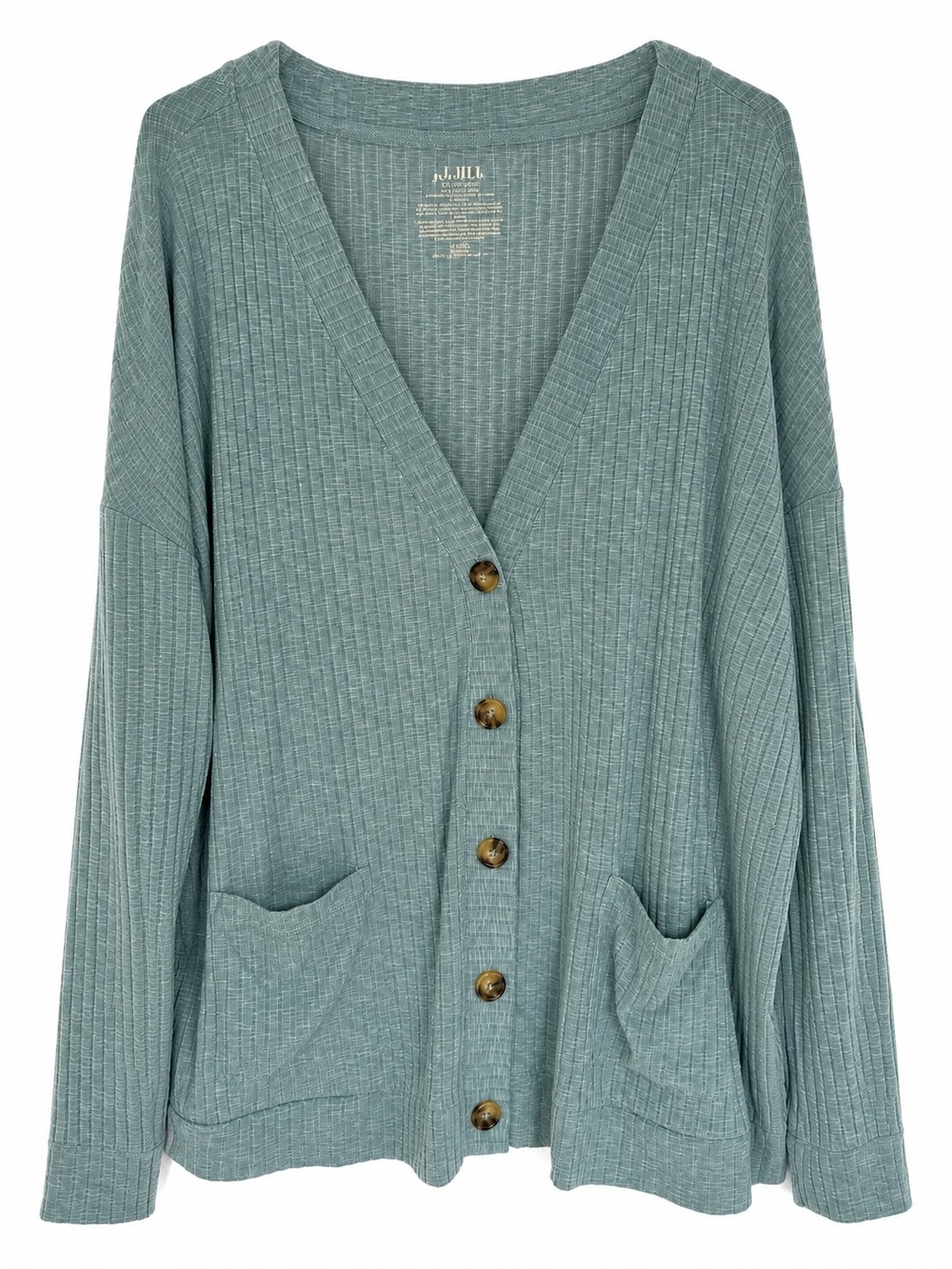 Relaxed Ribbed V-Neck Cardigan - Seafoam Green
